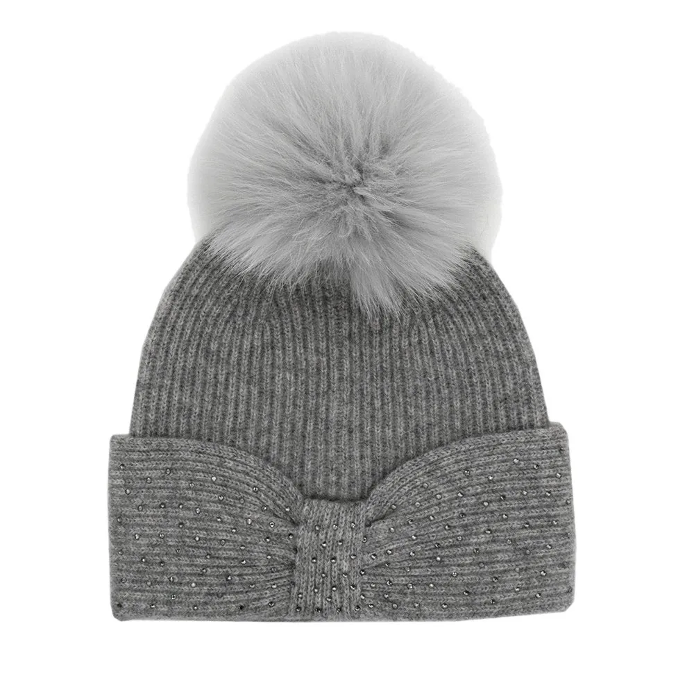 Peter Glenn Sparkle Knit Hat with Real Fur Pom