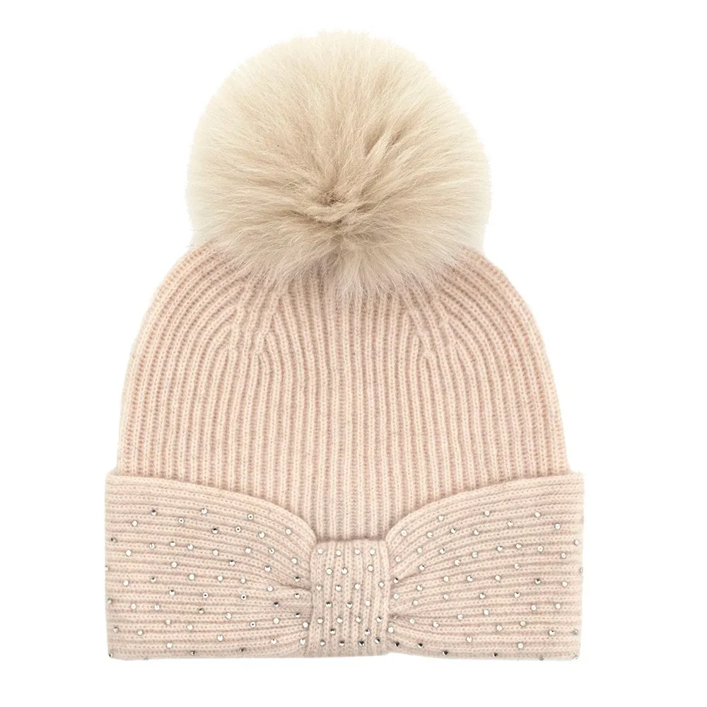 Peter Glenn Sparkle Knit Hat with Real Fur Pom