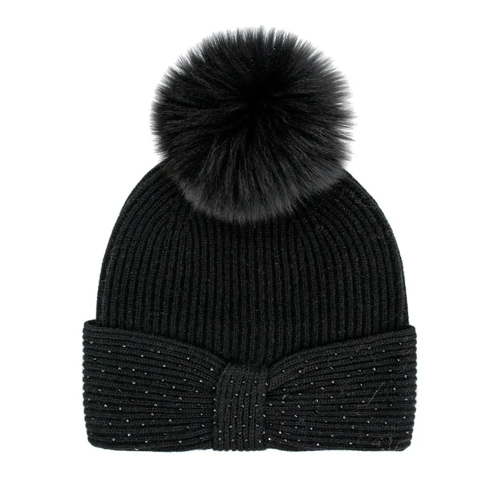 Peter Glenn Sparkle Knit Hat with Real Fur Pom