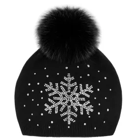 Peter Glenn Sparkle Snowflake Hat with Real Fur Pom (Women's)