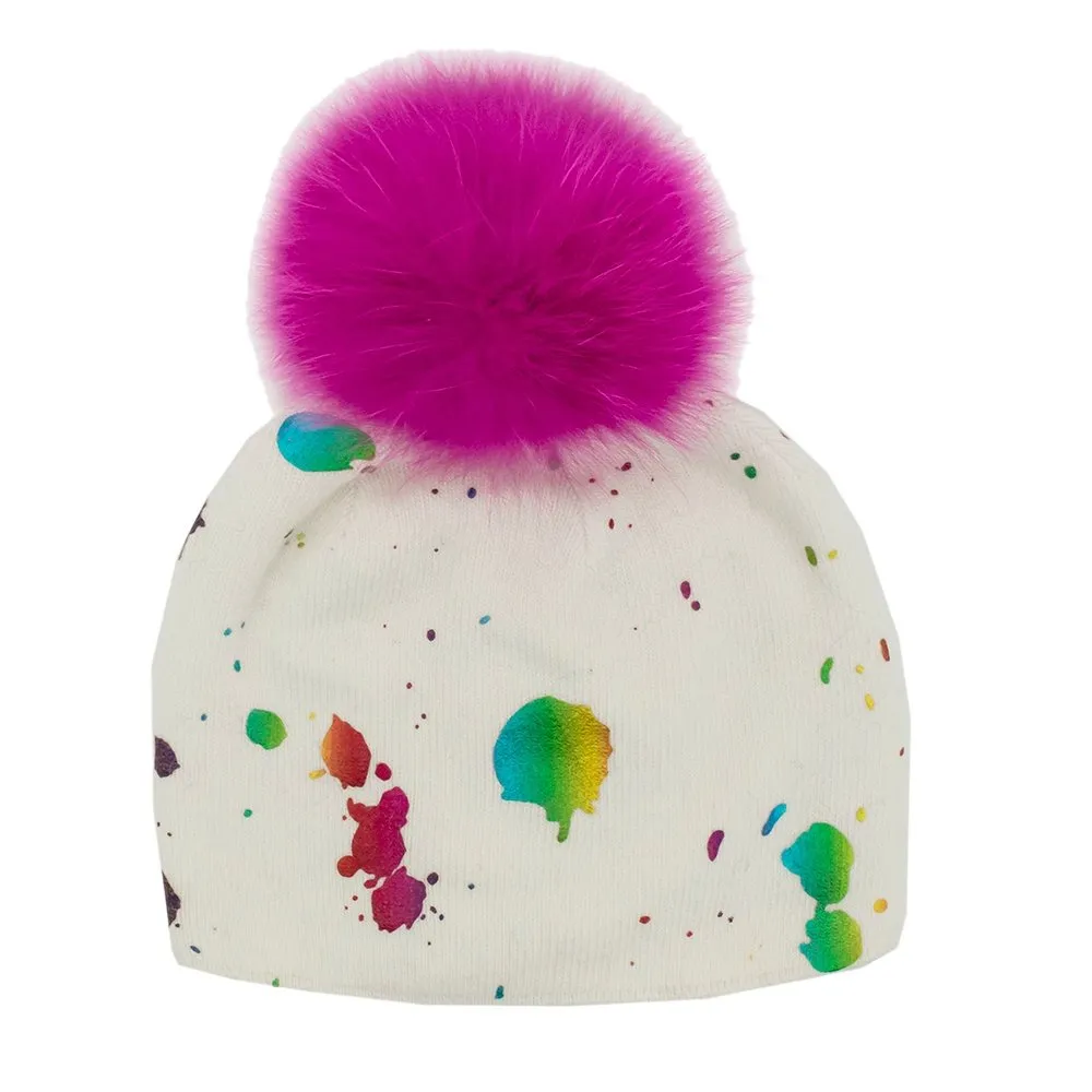 Peter Glenn Splatter Hat with Real Fur Pom (Women's)