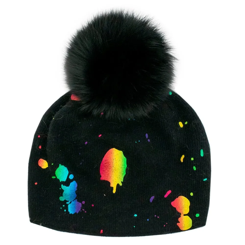 Peter Glenn Splatter Hat with Real Fur Pom (Women's)