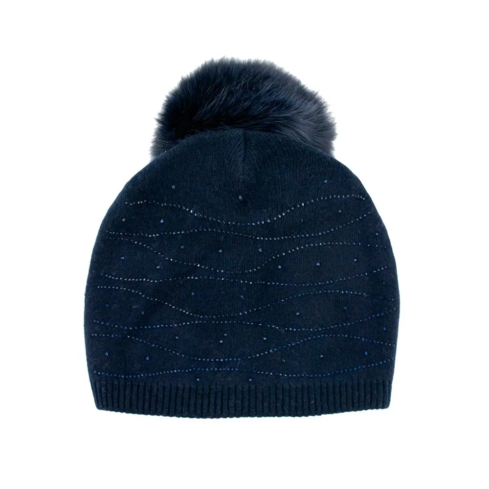 Peter Glenn Sweeping Crystal Slouch Beanie with Real Fur Pom (Women's)