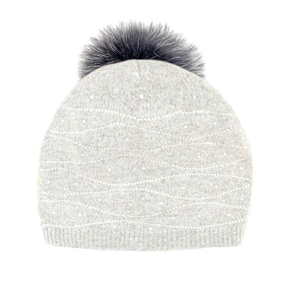 Peter Glenn Sweeping Crystal Slouch Beanie with Real Fur Pom (Women's)