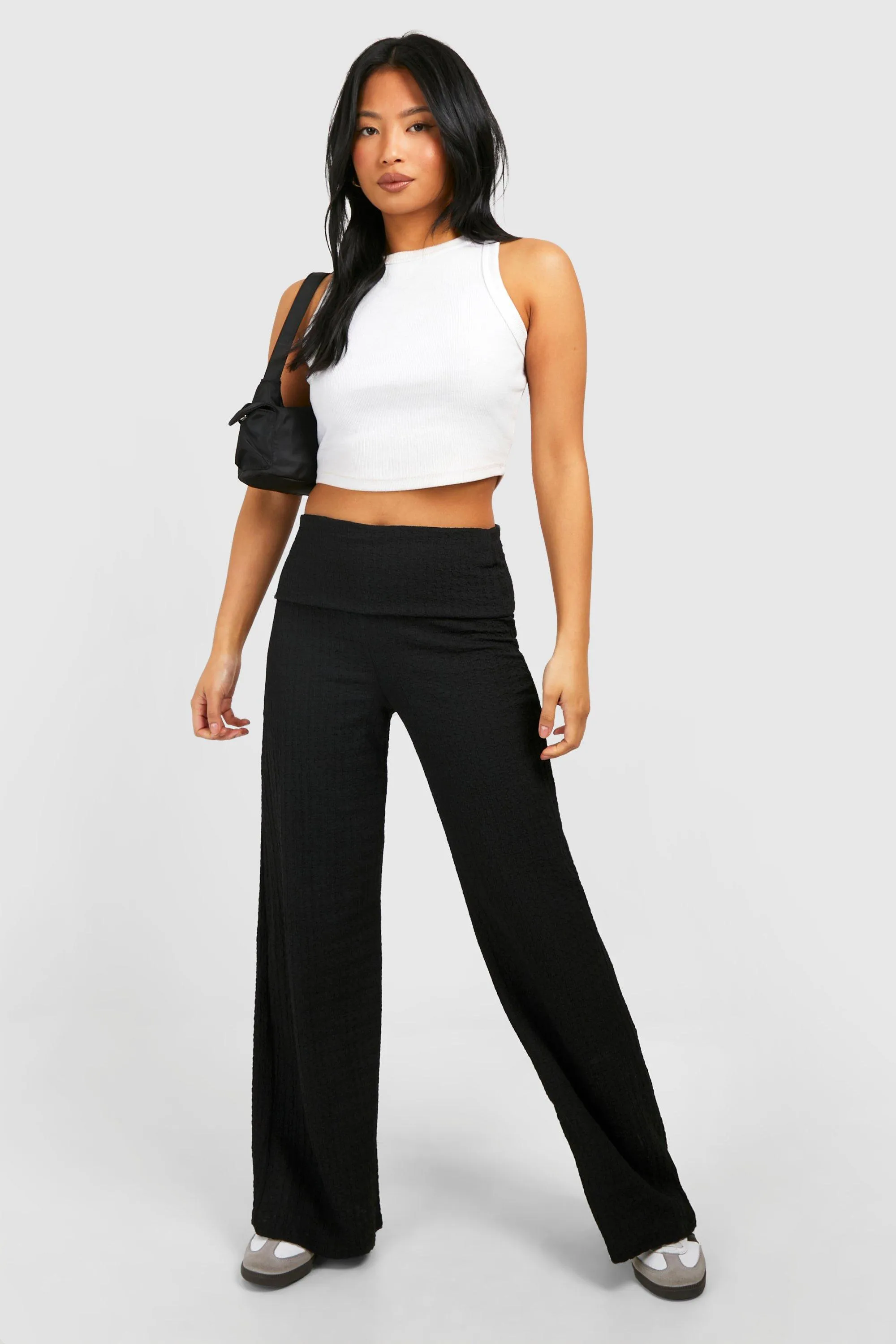 Petite Crinkle Texture Fold Waist Pants