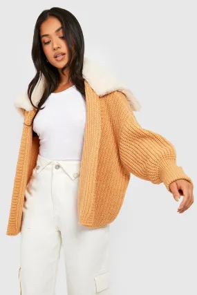 Petite Faux Fur Chunky Oversized Cardigan