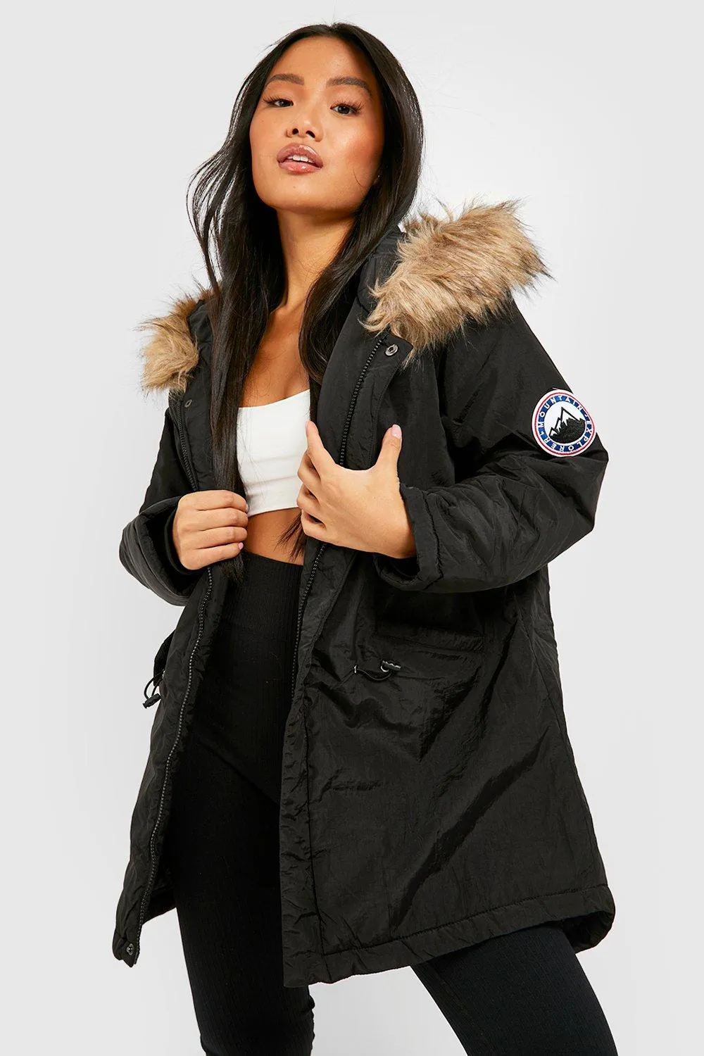 Petite Faux Fur Hooded Parka Coat