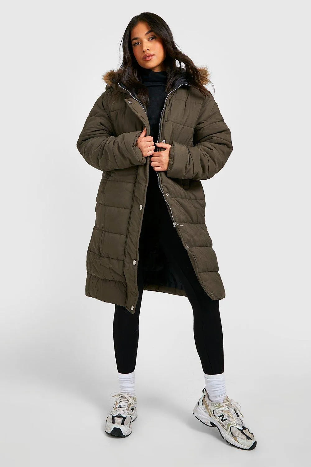 Petite Faux Fur Trim Longline Parka