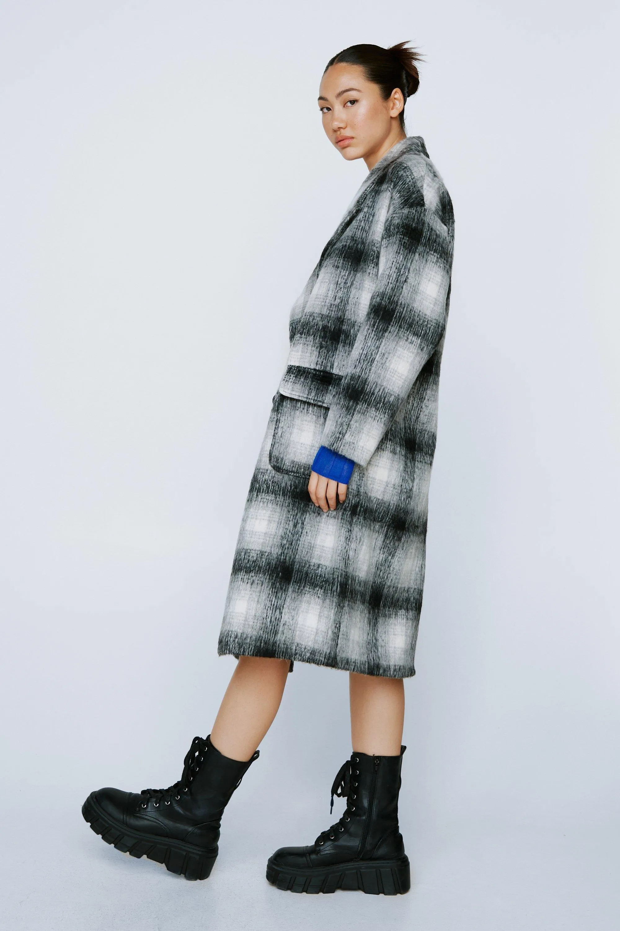 Petite Flannel Print Double Breasted Coat