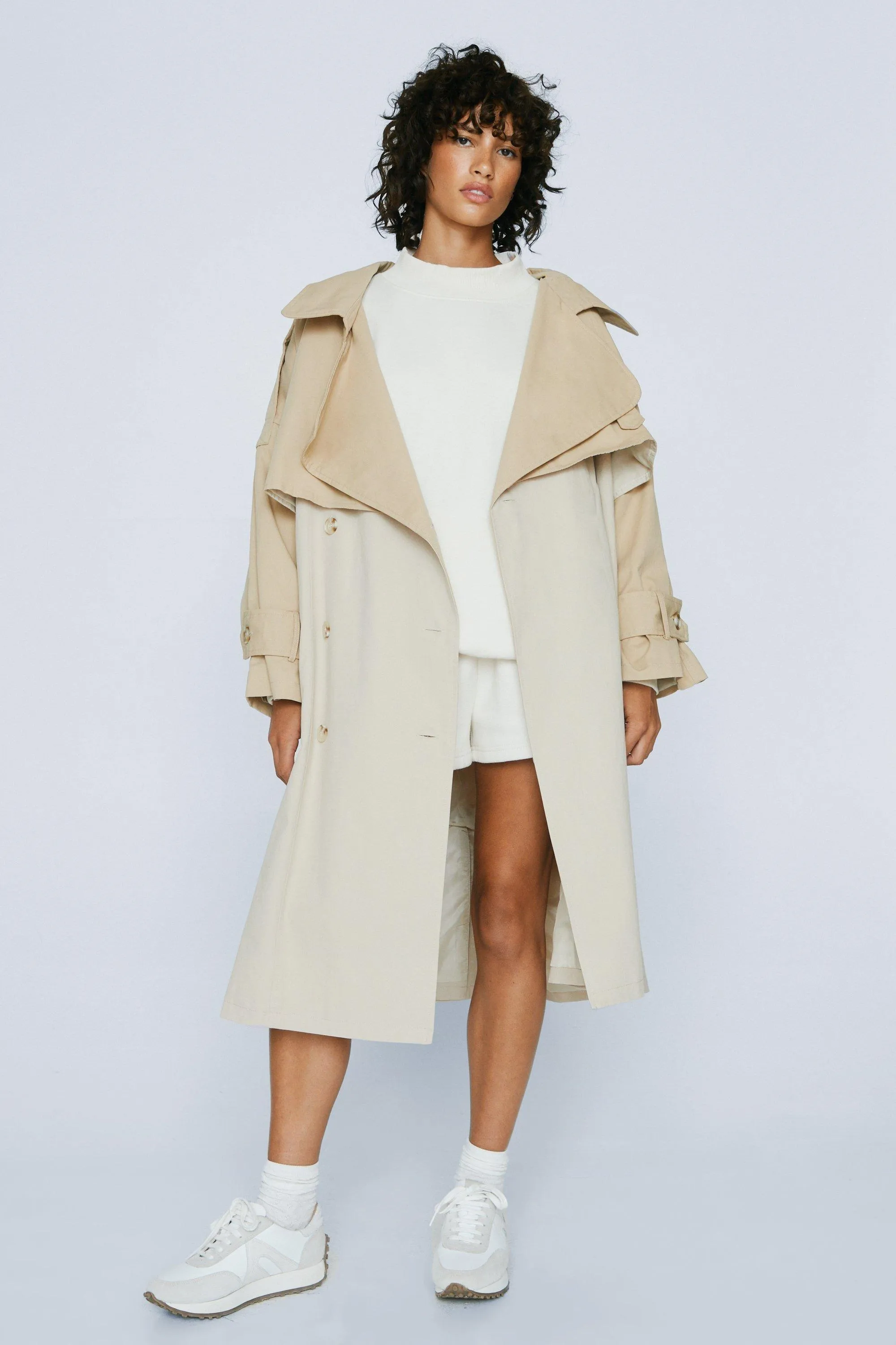 Petite Two Tone Oversized Trench Coat