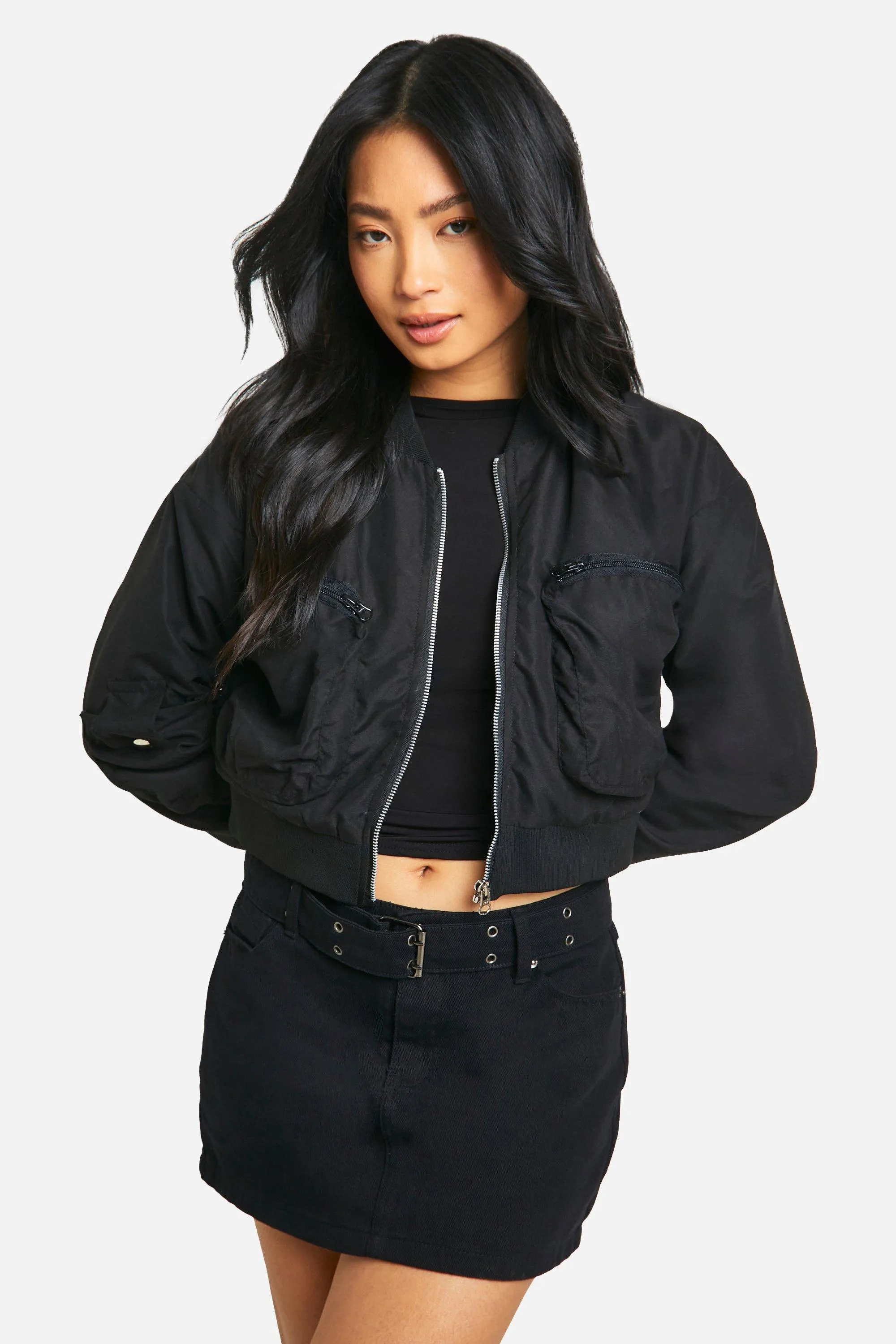 Petite Utility Pocket Detail Bomber Jacket