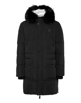 PHILIPP PLEIN Nylon Parka with Real Fur Skull&Bones