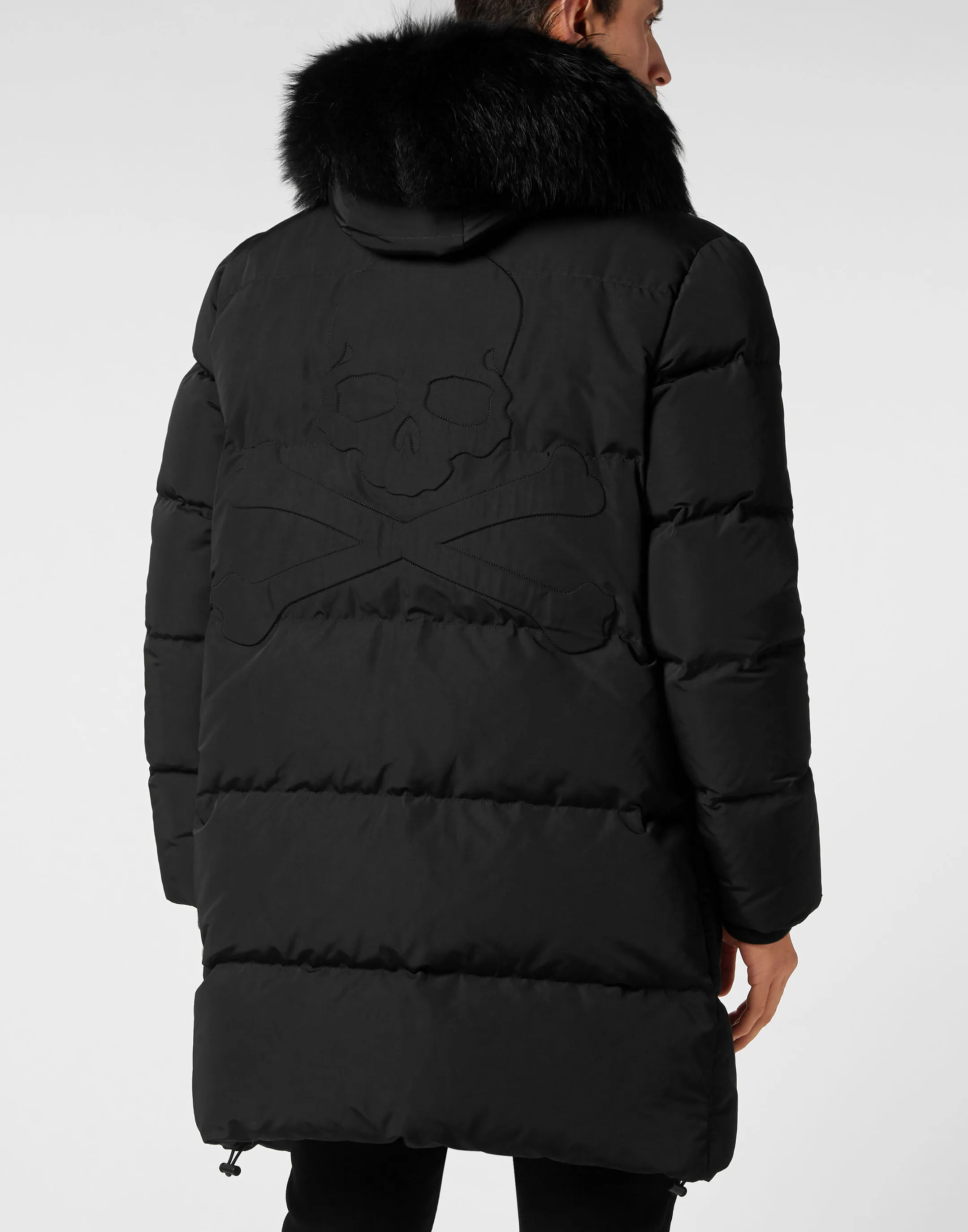 PHILIPP PLEIN Nylon Parka with Real Fur Skull&Bones