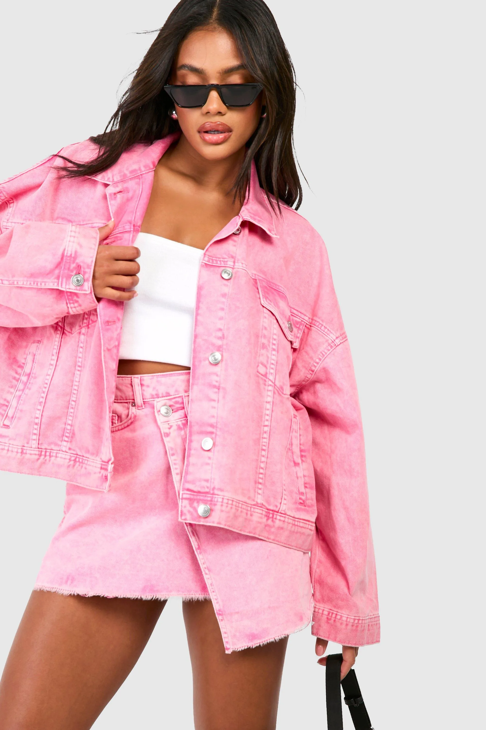 Pink Acid Wash Denim Jacket