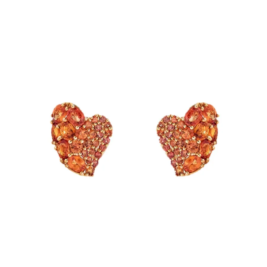 Piranesi Small Orange Sapphire Wave Heart Earrings