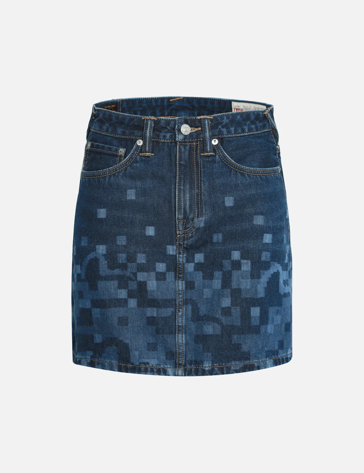 Pixel Seagull Embroidery and Print Regular Fit Denim Skirt