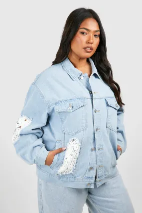 Plus Crochet Mix Oversized Denim Jacket