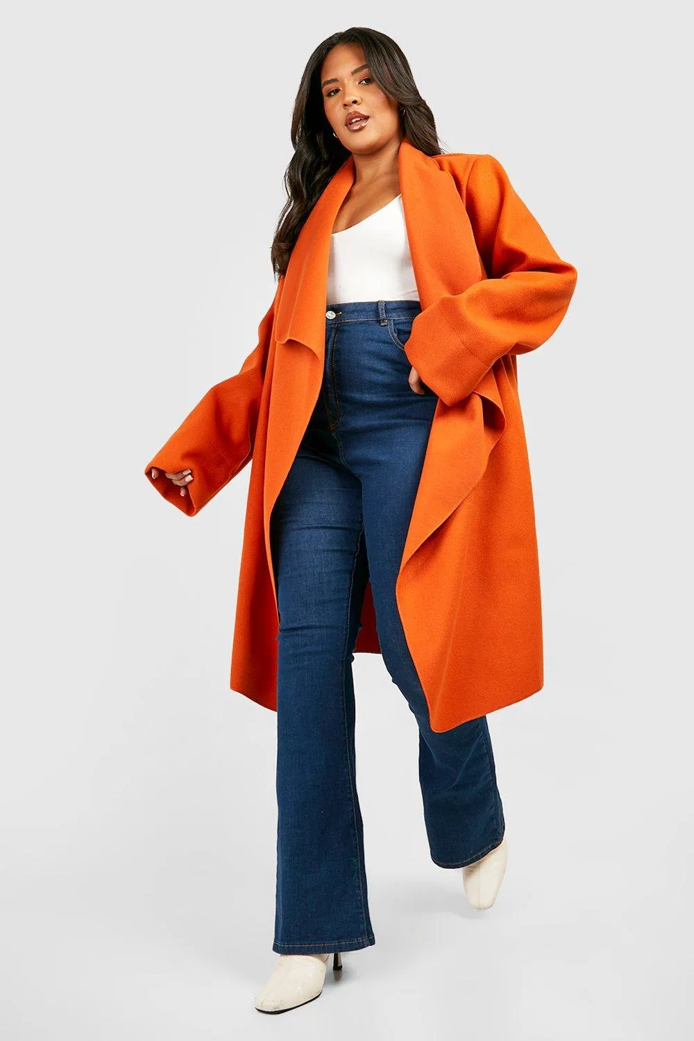 Plus Deep Cuff Waterfall Duster Coat