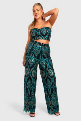 Plus Demask Wide Leg Pants