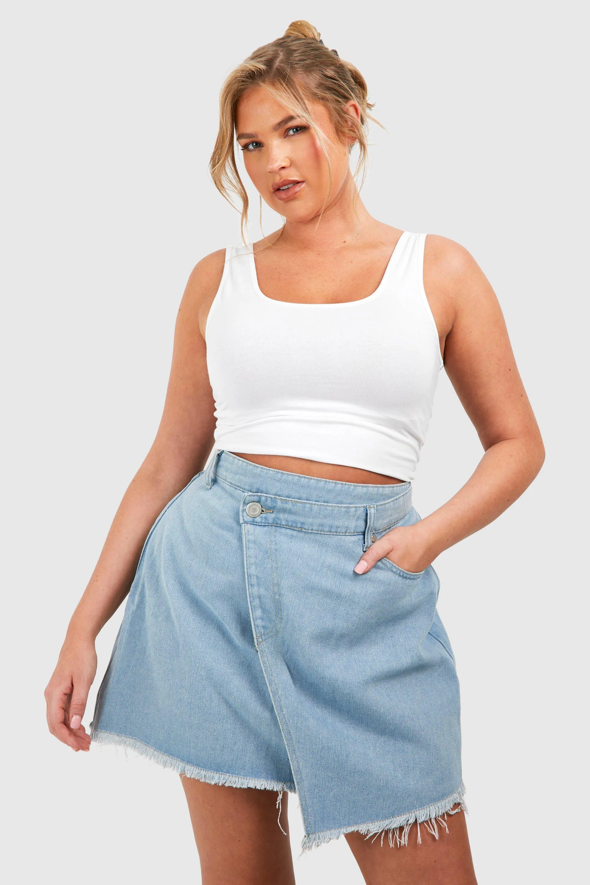 Plus Denim Wrap Skirt