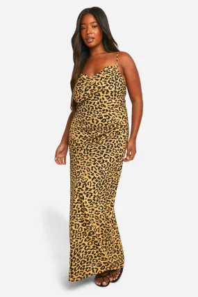 Plus Leopard Cowl Neck Maxi Dress