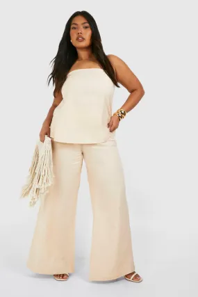 Plus Linen Feel Wide Leg Pants & Tube Top Two-Piece