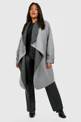 Plus Longline Waterfall Cuff Detail Coat