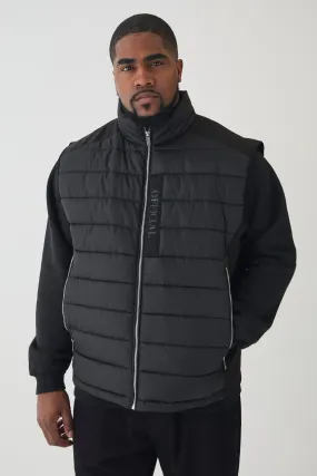 Plus Official Funnel Neck Puffer Vest In Black