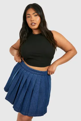 Plus Pleated Denim Tennis Skirt