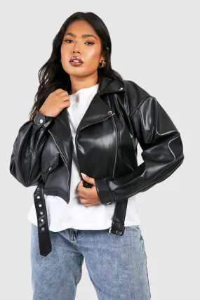 Plus Pu Zip Up Moto Jacket