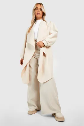 Plus Puff Sleeve Waterfall Duster Coat