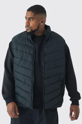 Plus Quilted Zip Through Funnel Neck Vest In Black