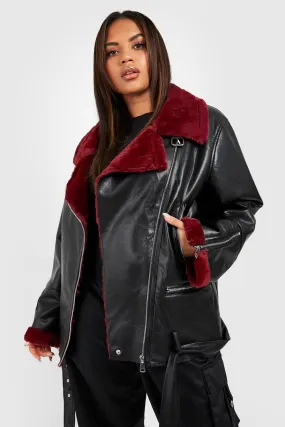 Plus Red Faux Fur Aviator Jacket