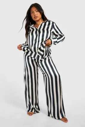 Plus Satin Stripe Pj Pants Set