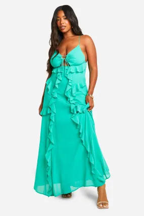 Plus Strappy Cut Out Ruffle Front Maxi Dress