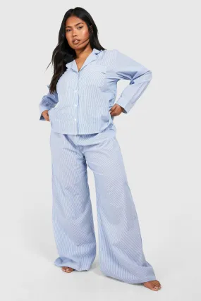 Plus Striped Button Through Pj Pants Set