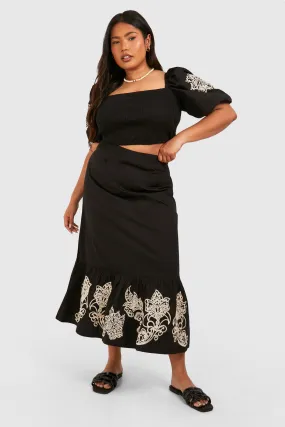 Plus Woven Embroidery Midi Skirt