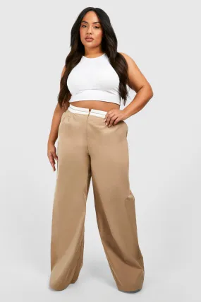 Plus Woven Reverse Waist Wide Leg Pants