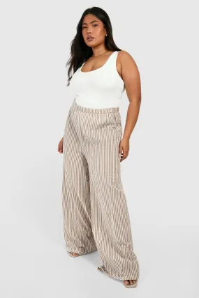 Plus Woven Stripe Elasticated Waist Wide Leg Pants