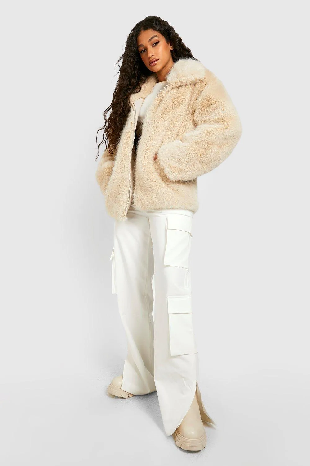 Premium Oversized Collar Faux Fur Coat