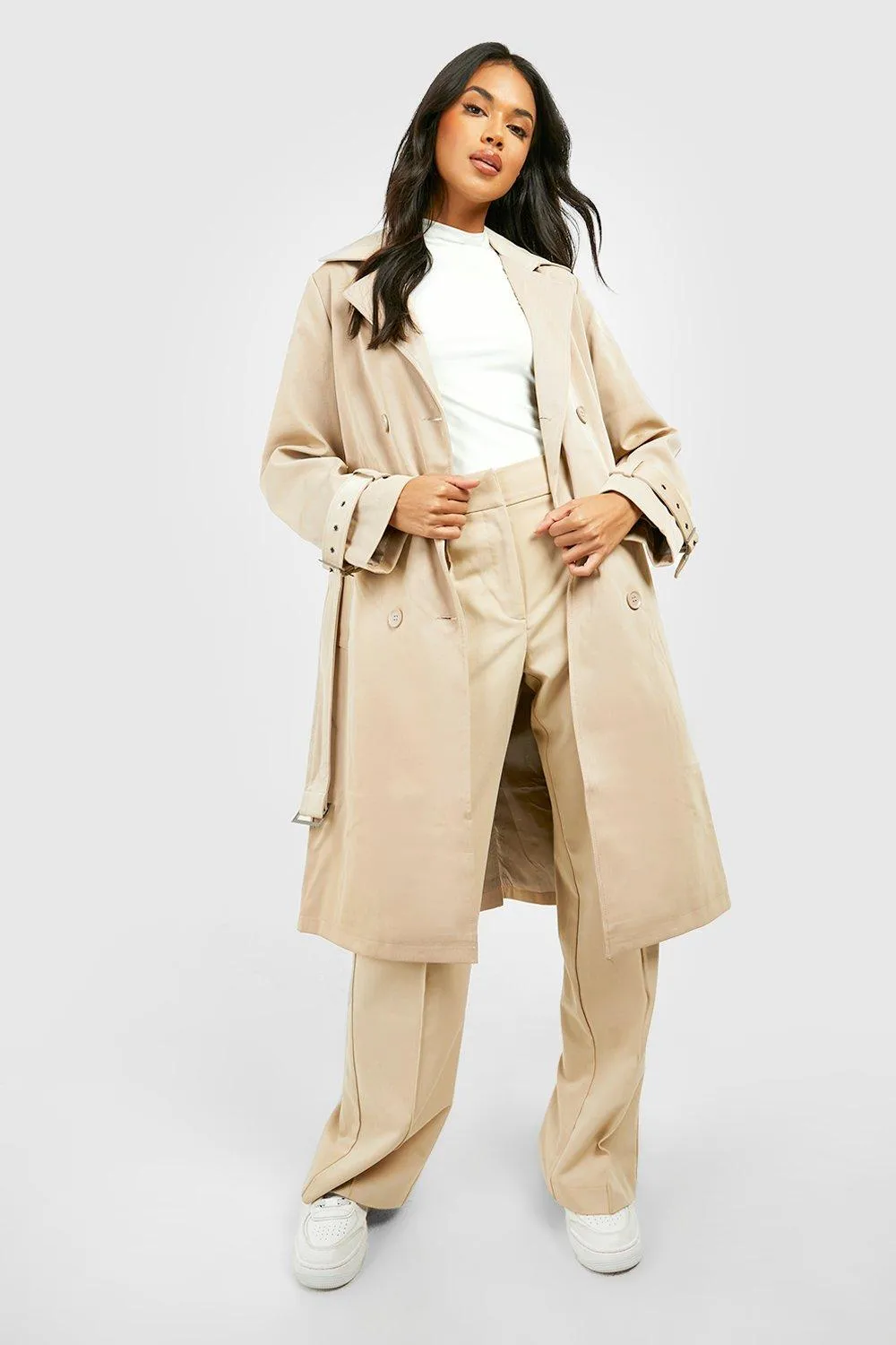 Premium Shimmer Faux Leather Trench Coat