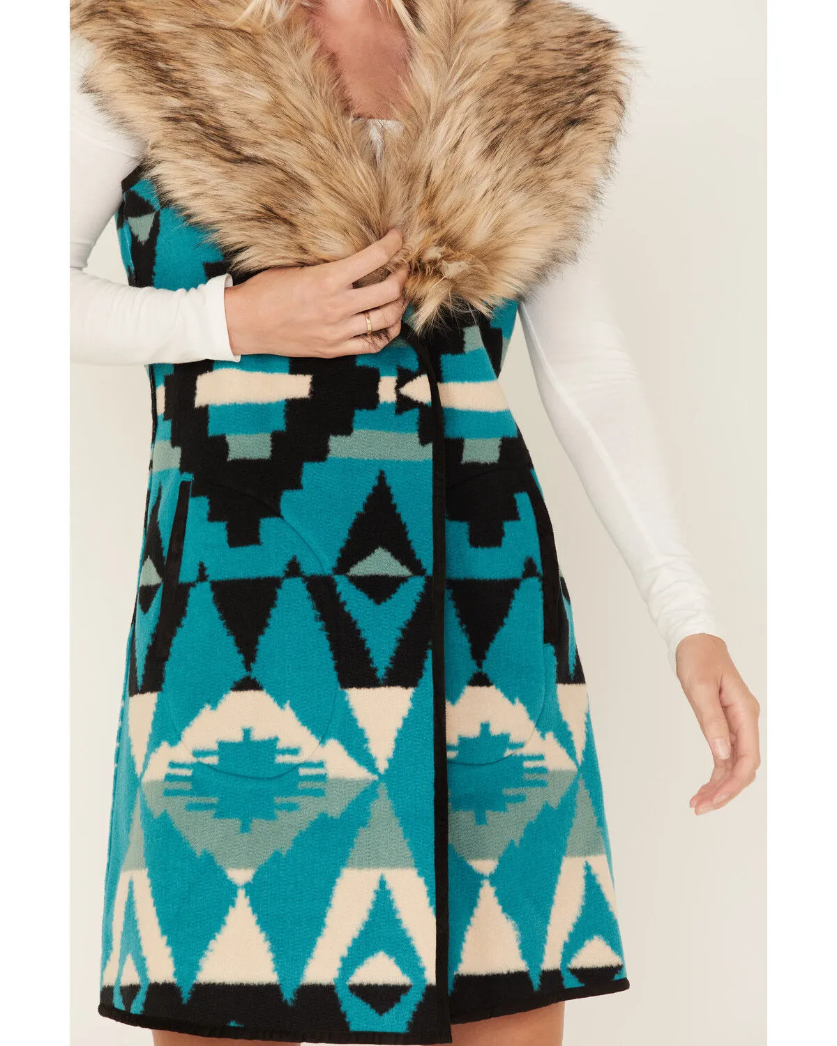 Product Name:  Tasha Polizzi Women's Southwestern Print Faux Fur Old Ranch Vest