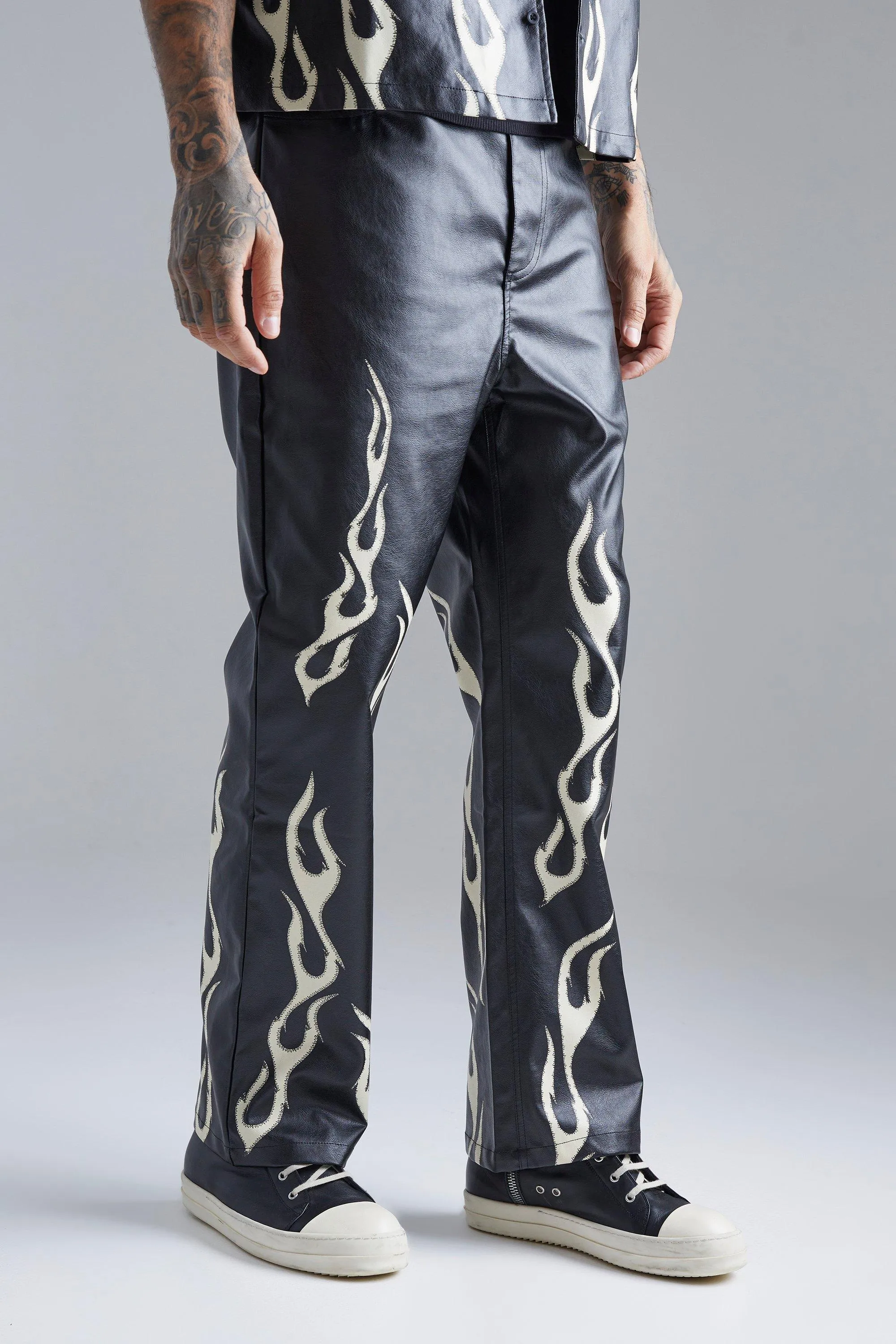 Pu Flame Hem Straight Pants