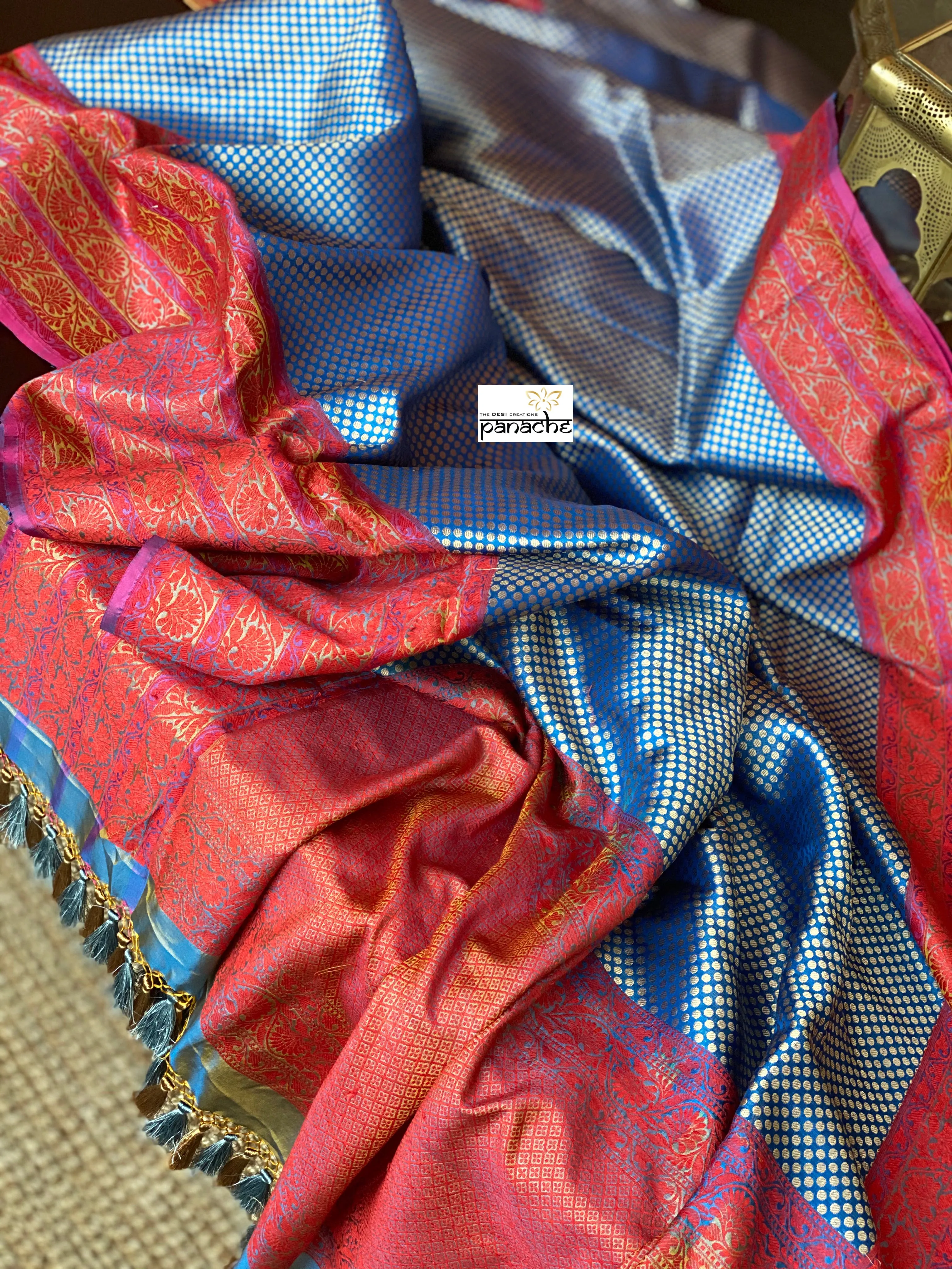 Pure Silk Brocade Banarasi - Blue Red