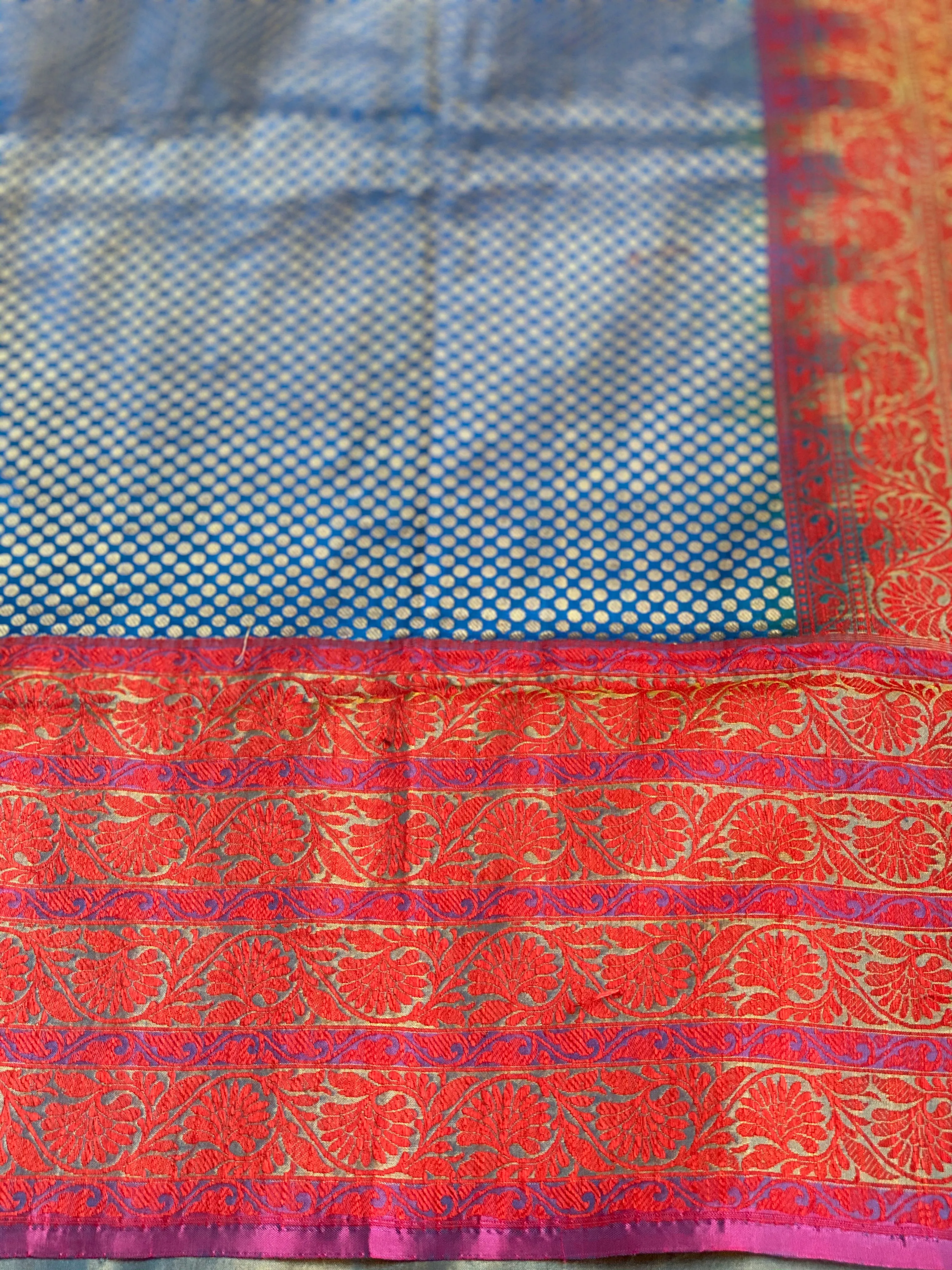 Pure Silk Brocade Banarasi - Blue Red