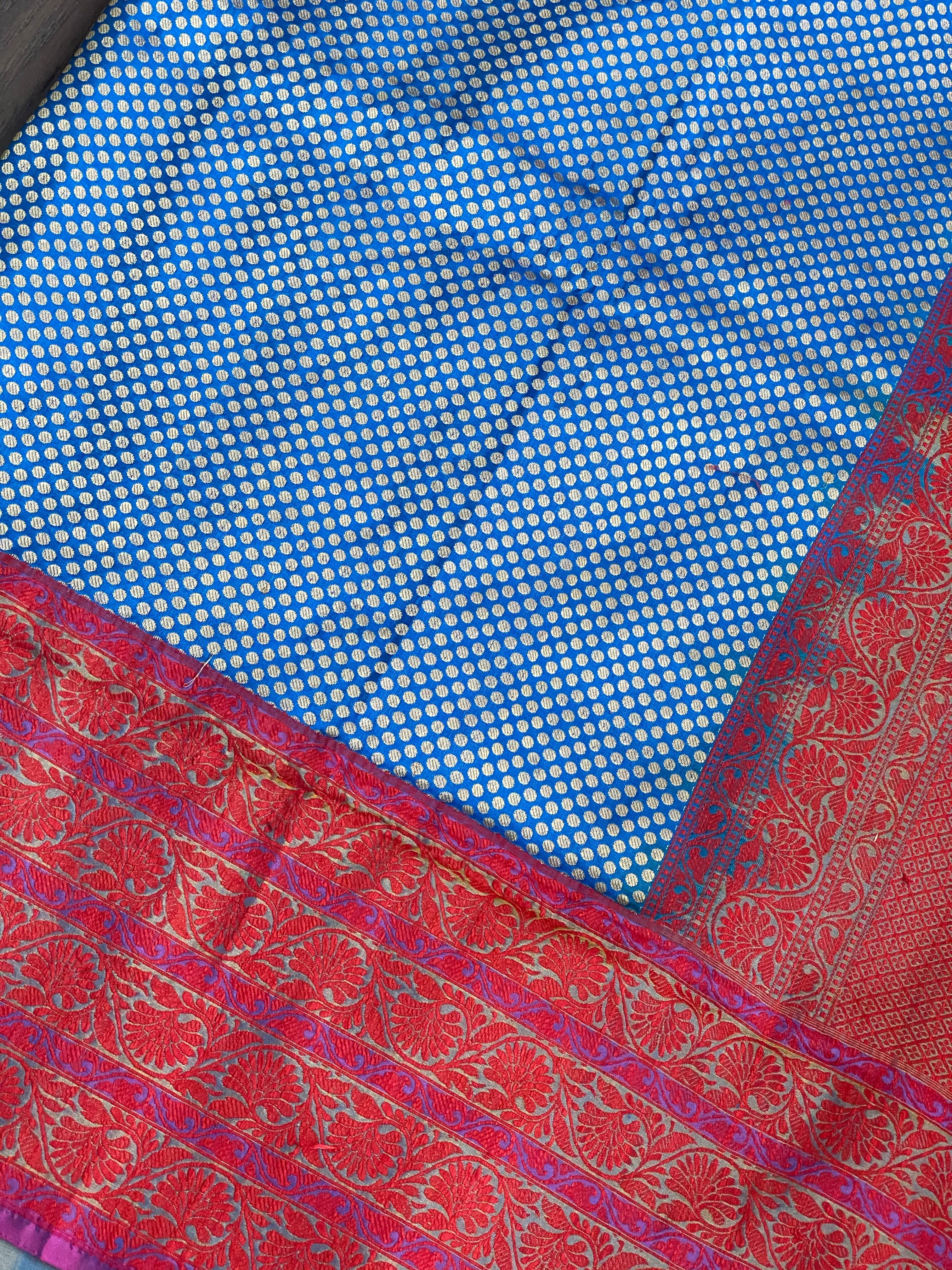 Pure Silk Brocade Banarasi - Blue Red