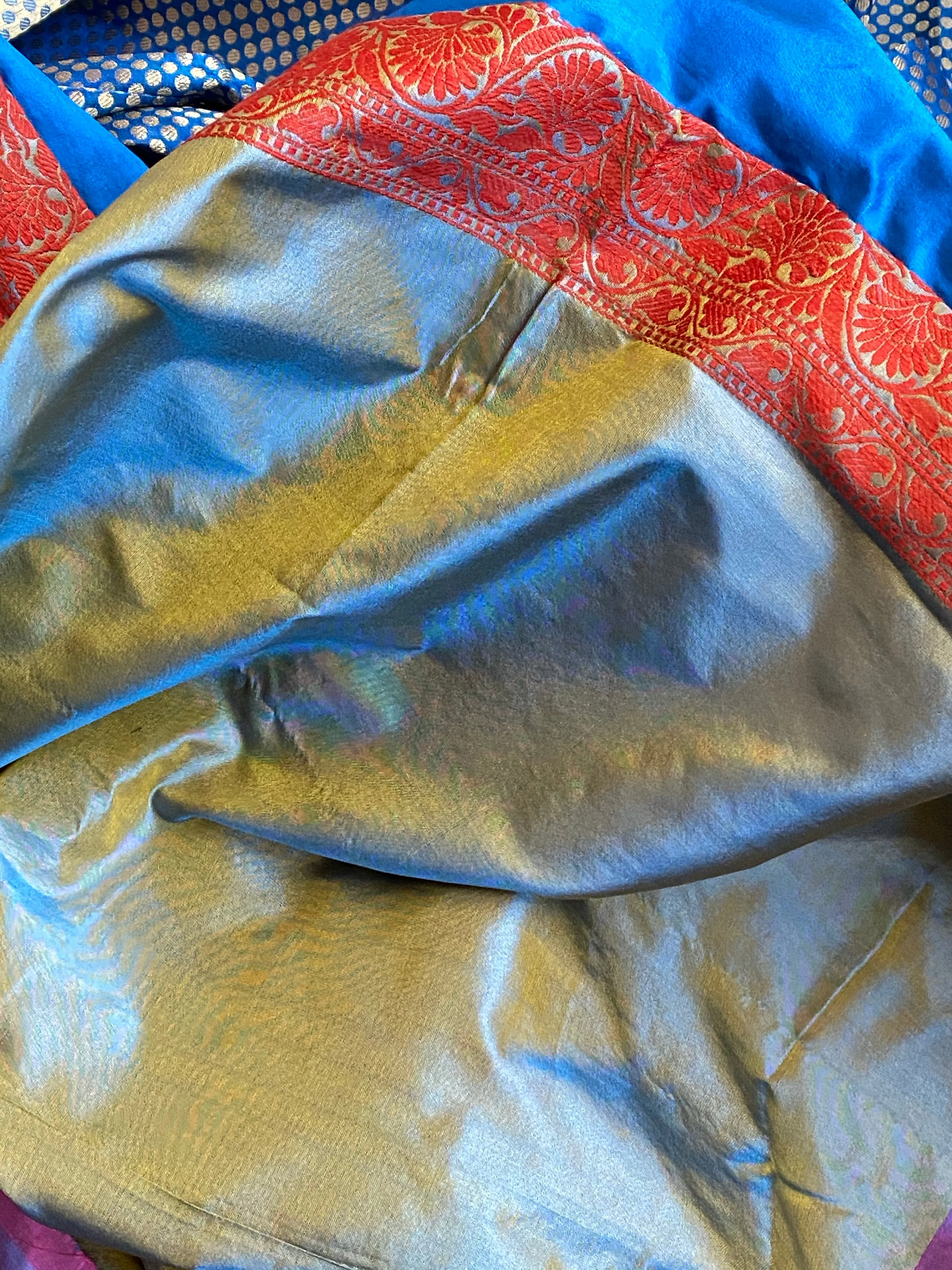 Pure Silk Brocade Banarasi - Blue Red