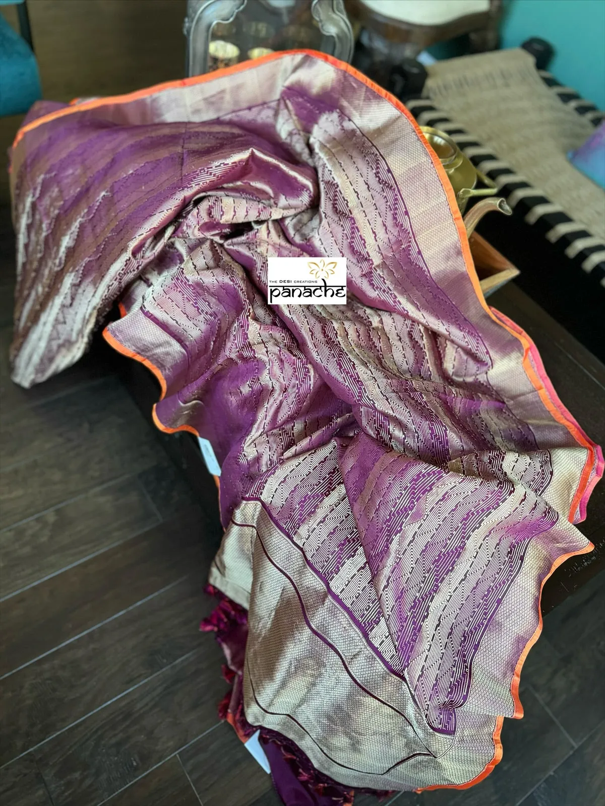 Pure Silk Brocade Banarasi- Wine Purple Kadwa