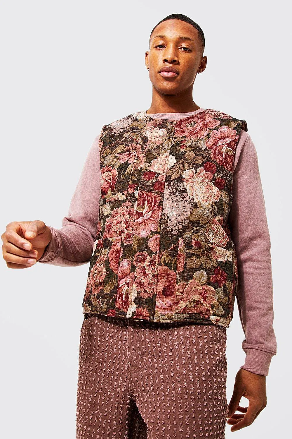 Quilted Lined Ribless Tapestry Vest