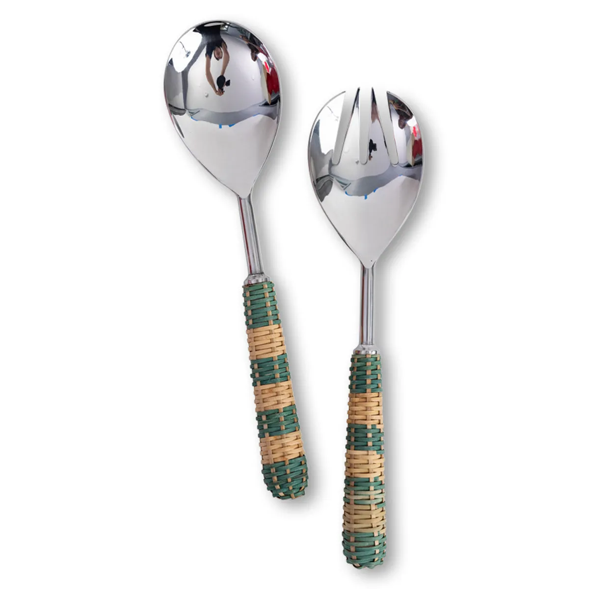 Rattan Salad Servers S/2 - Green